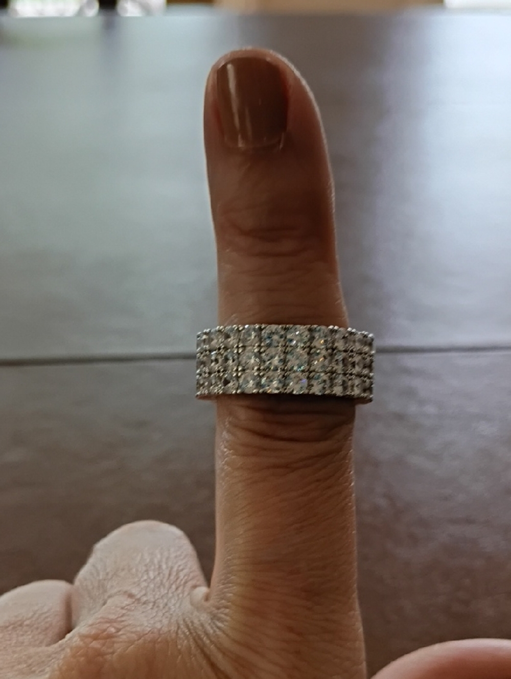 Sparkling Silver-Tone Multi-Row Crystal Ring 7.5 & 9.5